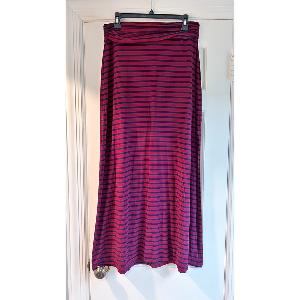 J Crew Maroon & Navy Striped Jersey Maxi Skirt